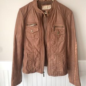 Vintage Michael Kors Cognac Leather Biker Jacket